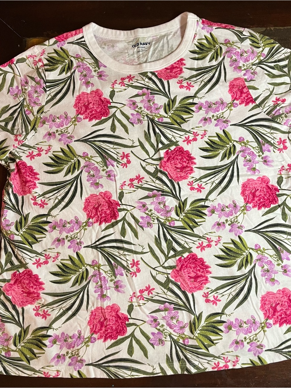 Old Navy White Tee with Pink Floral Print